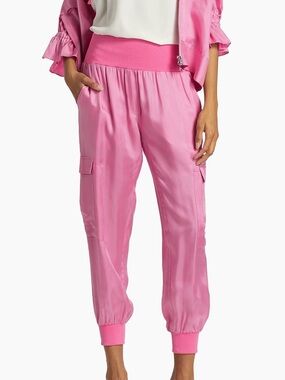 cinq a sept Pink Satin Cargo Joggers